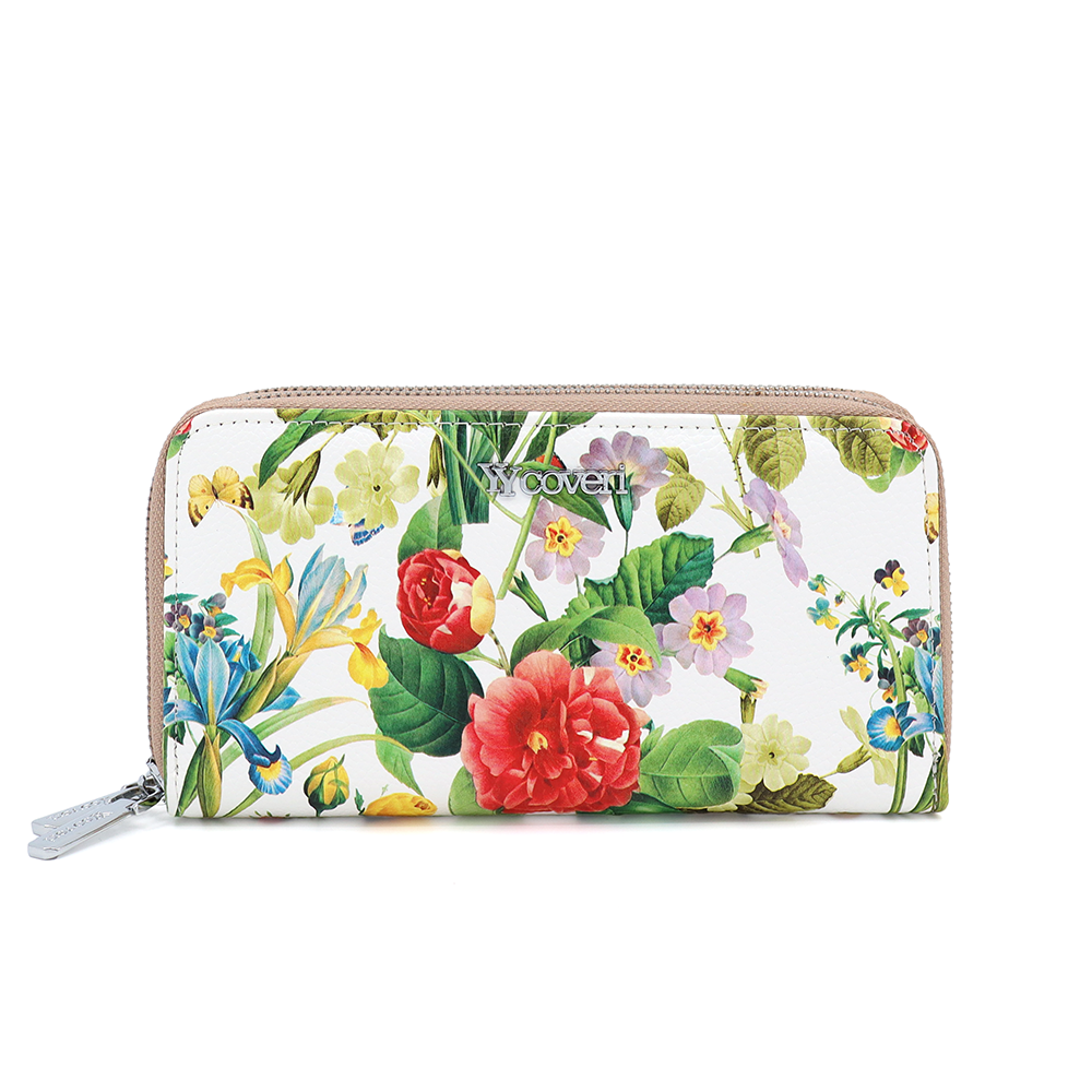 Γυναικείο πορτοφόλι με floral print – ανοιχτό καφέ