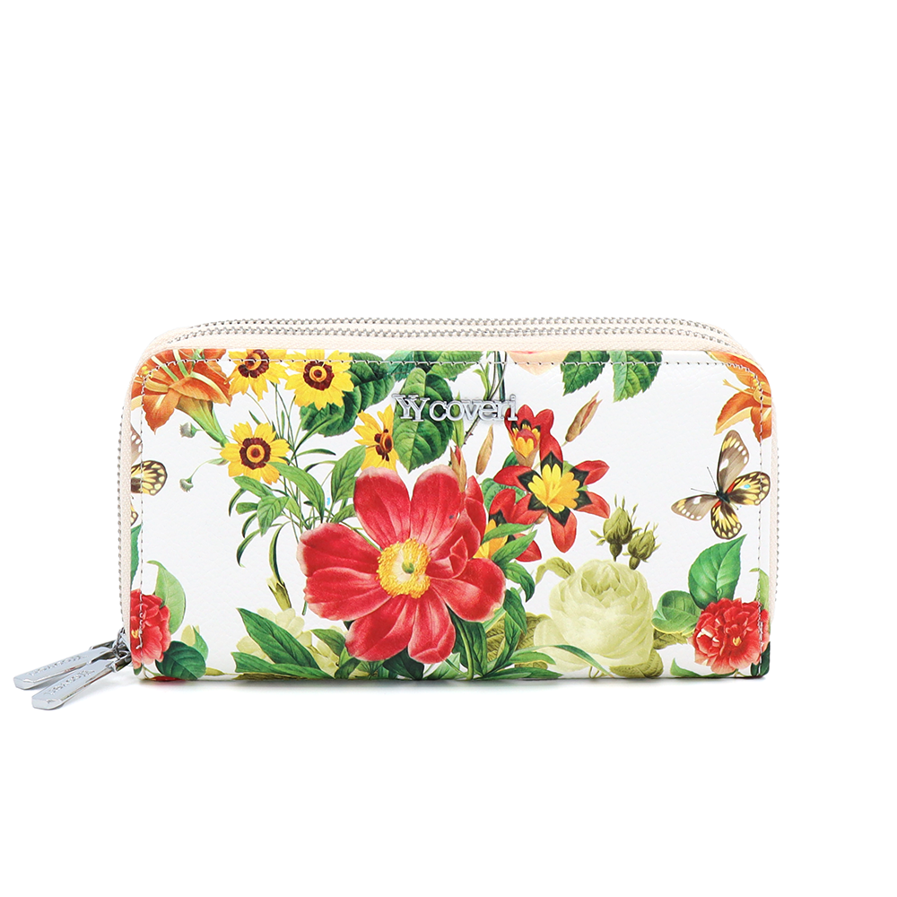 Γυναικείο πορτοφόλι με floral print – μπεζ