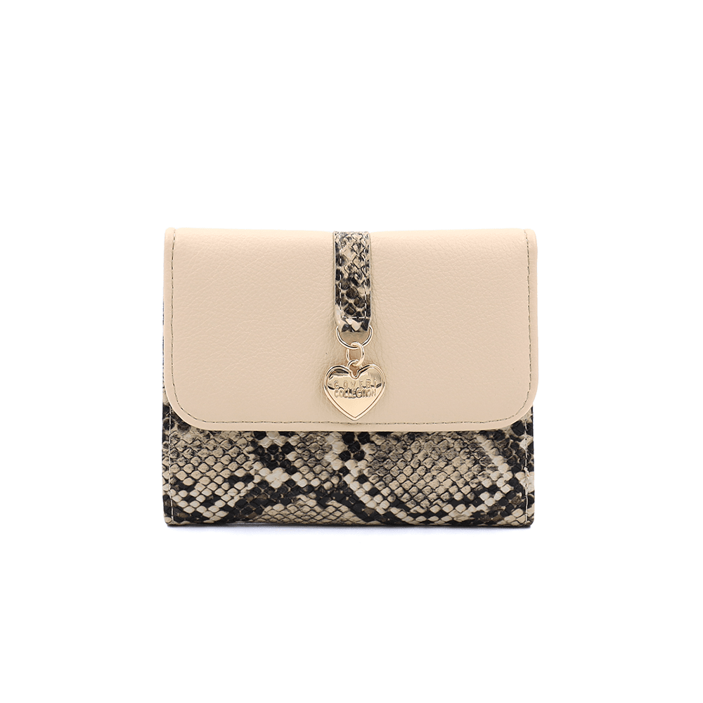 Γυναικείο πορτοφόλι με snake print - Εκρού