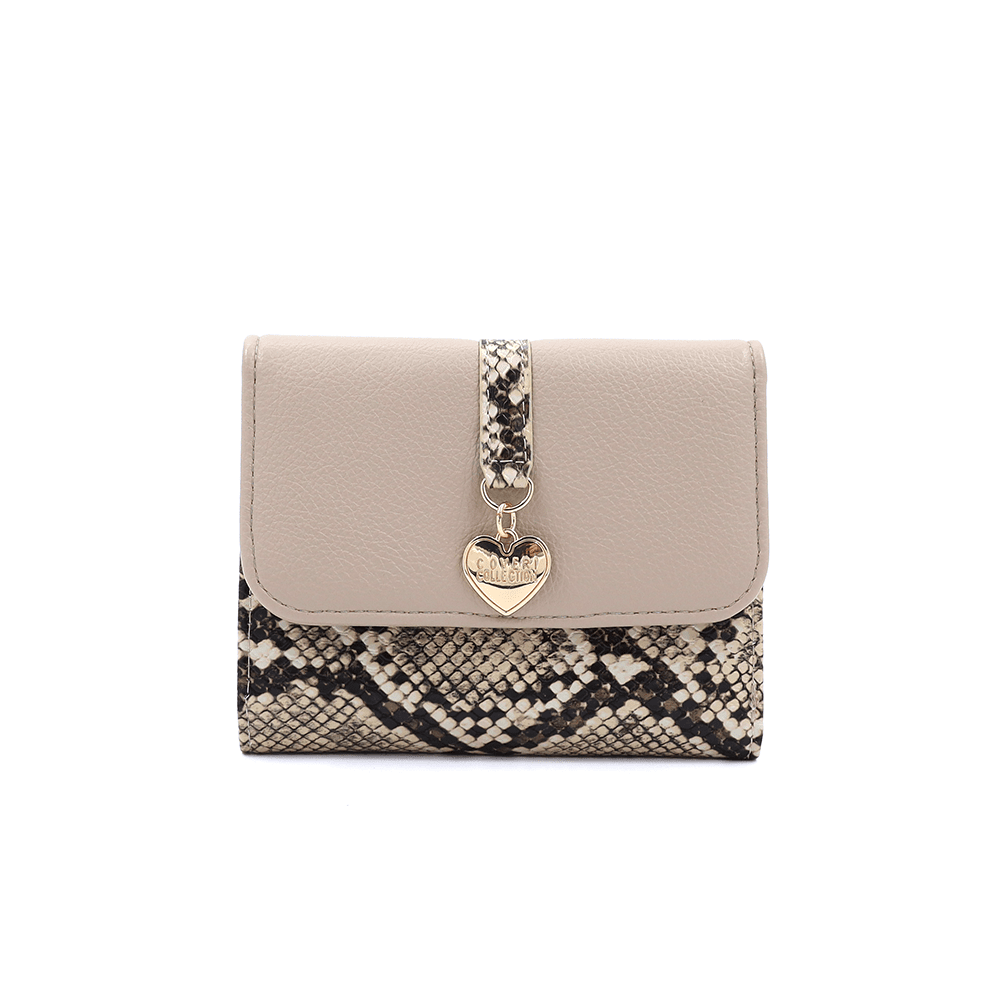Γυναικείο πορτοφόλι με snake print – Ανοιχτό καφέ