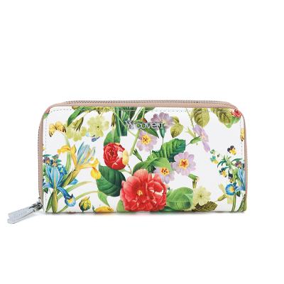 Γυναικείο πορτοφόλι με floral print – ανοιχτό καφέ