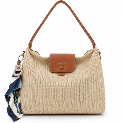 David Jones - Τσάντα με ραφία και φουλάρι - ανοιχτό καφέ