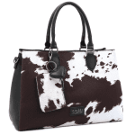 Μεγάλη τσάντα με 3 χωρίσματα και μοτίβο αγελάδας – μαύρη